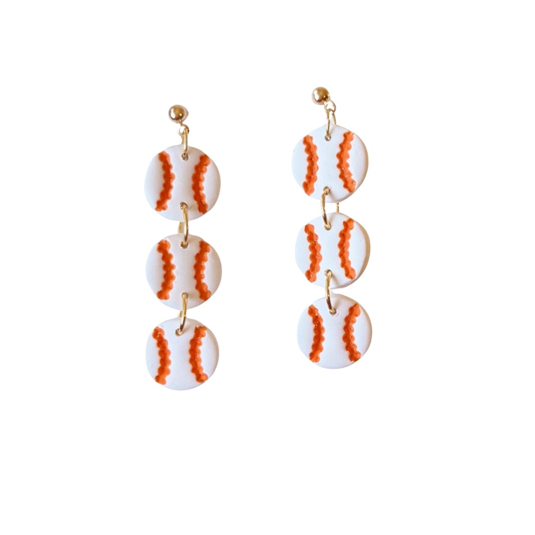 Sweet Tree Baseball Trio, handcrafted polymer clay earrings