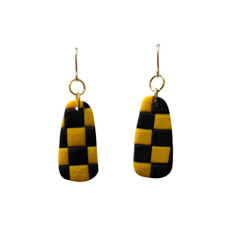Sweet Tree Checkered Drop, handcrafted polymer clay earrings