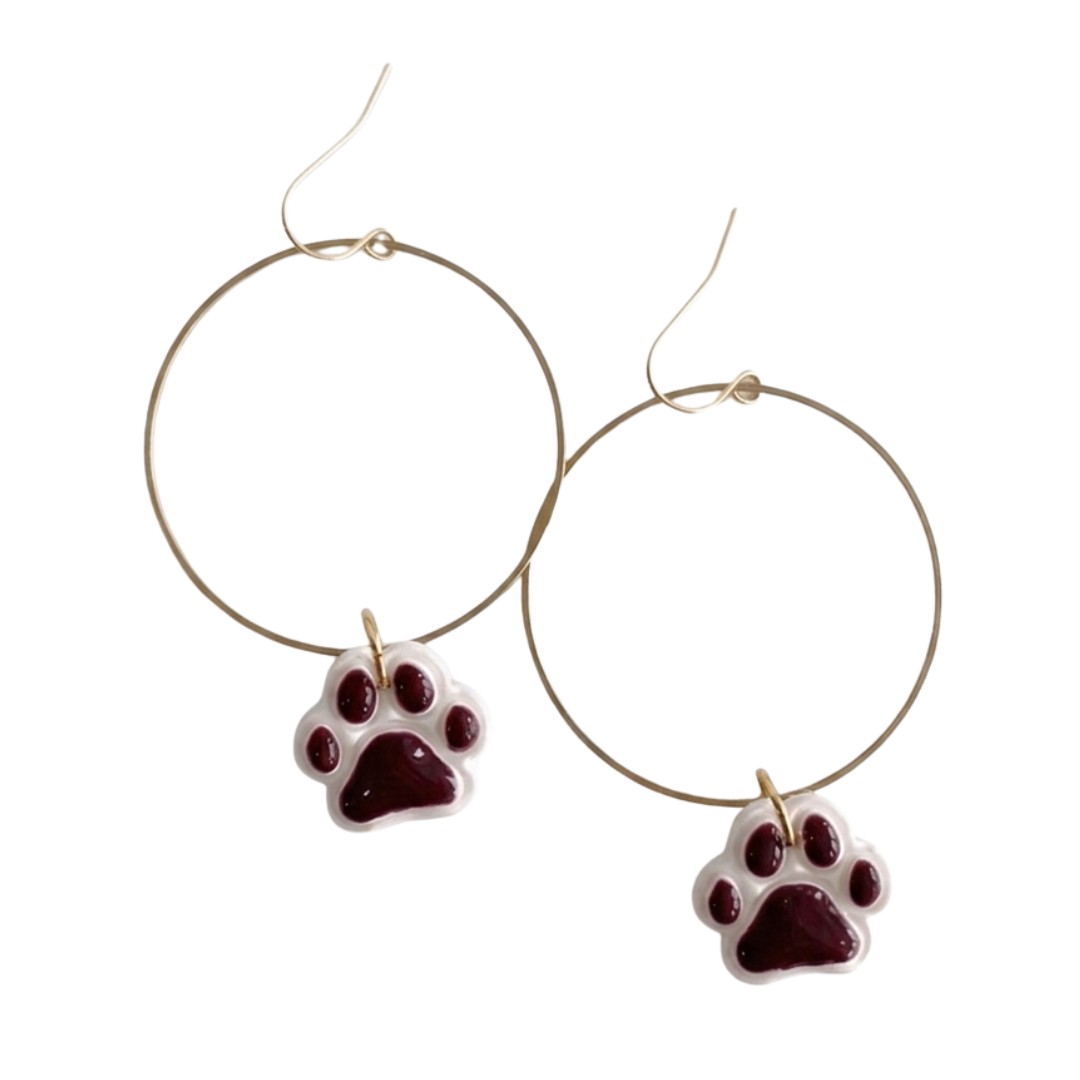 Sweet Tree Paw Print Hoops, handcrafted polymer clay earrings