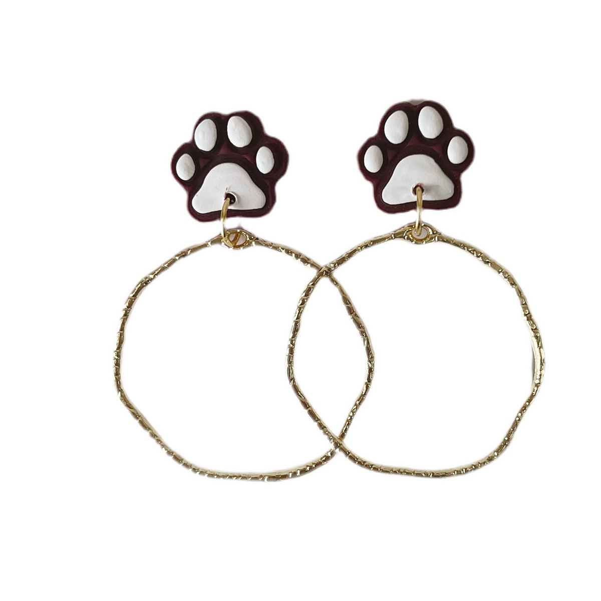 Sweet Tree Paw Print Stud Hoops, handcrafted polymer clay earrings