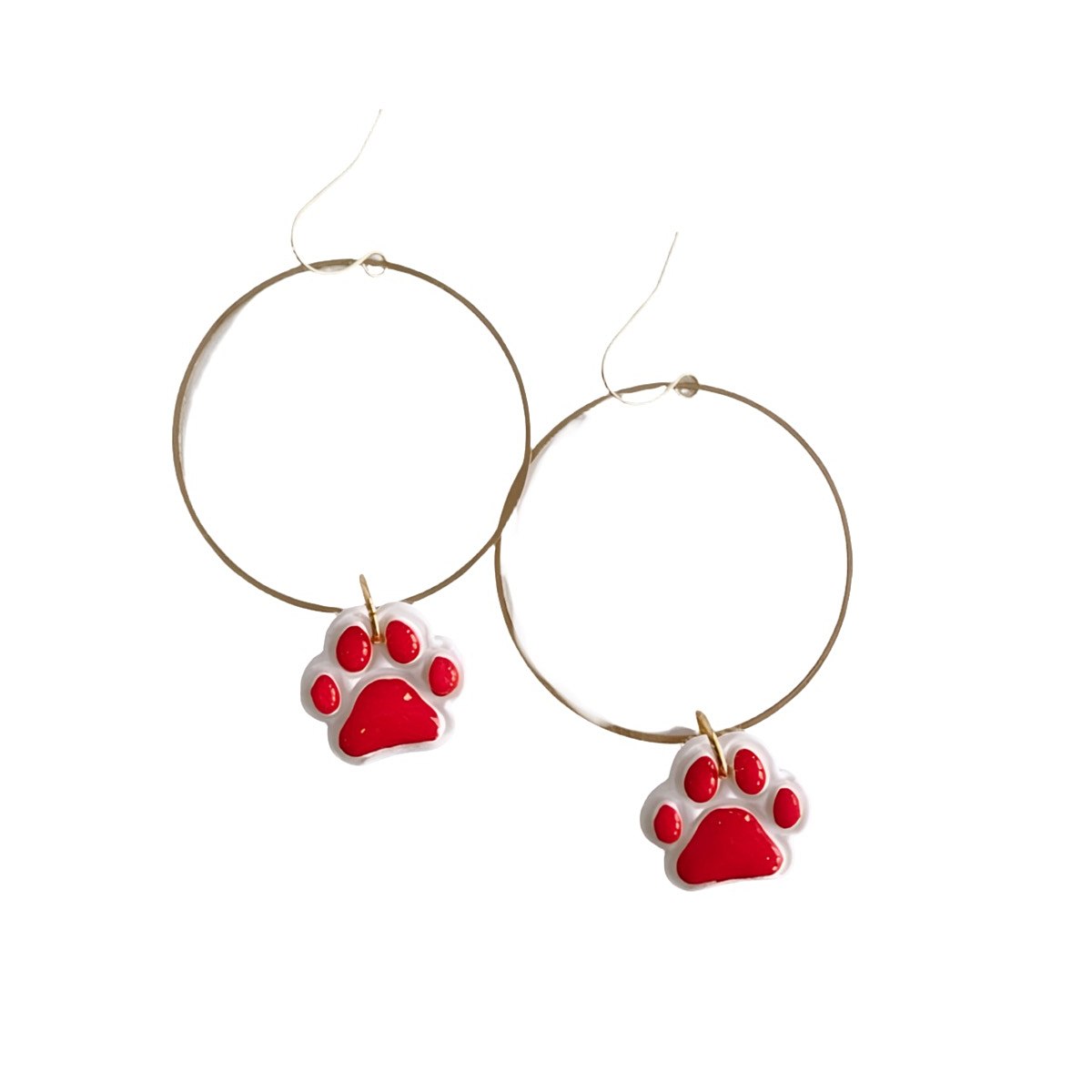 Sweet Tree Paw Print Hoops, handcrafted polymer clay earrings