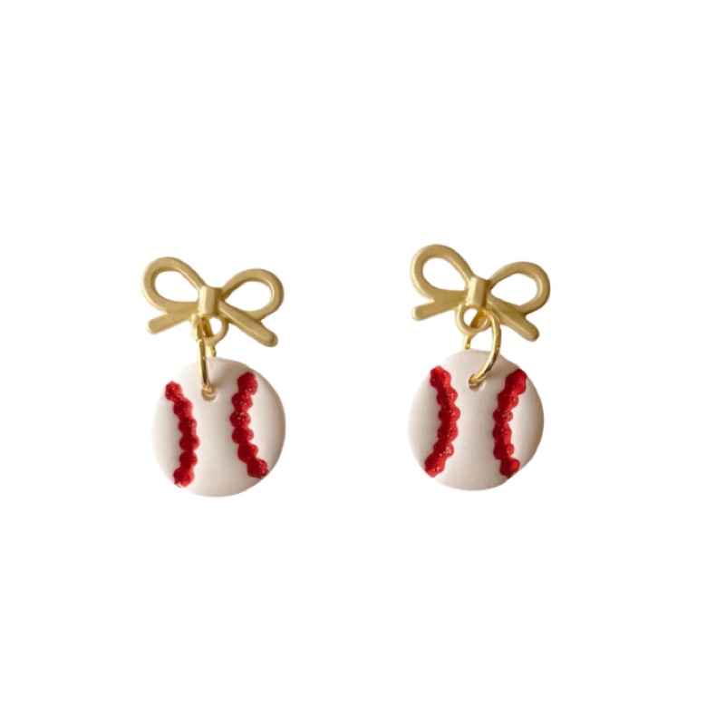 Baseball Bow Earrings — Classic