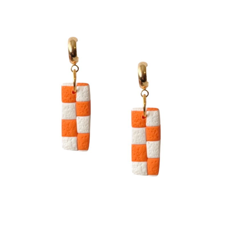 Sweet Tree Checkered Rectangle Tennessee, handcrafted polymer clay earrings